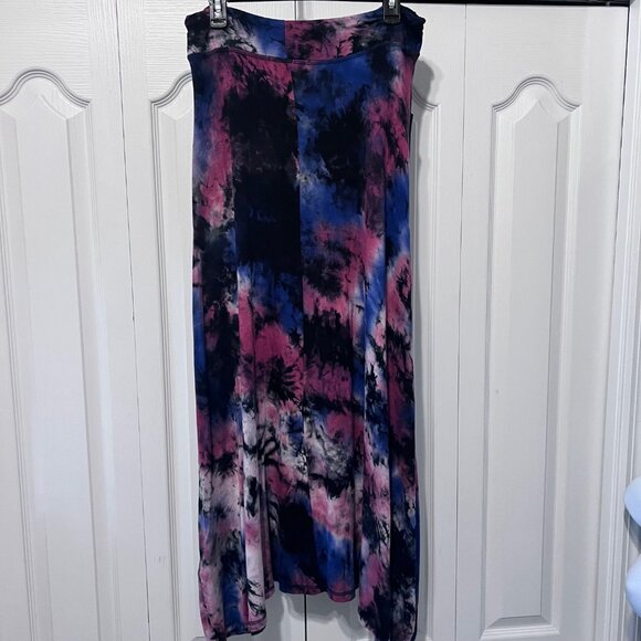 Coin 1804-Women's Maxi Tie Dyed Skirt-Pockets/Drawstring-Large-Black/Red/Blue - Picture 8 of 12